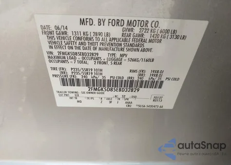 2014 Ford Flex Limited из США, поврежденный, VIN 2FMGK5D85EBD32829